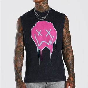 Boohoo Acid Wash Drip Face Armhole Tank